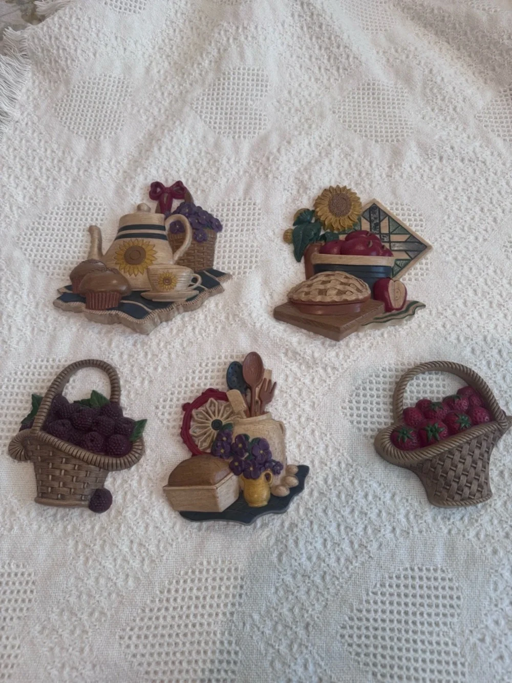 Vintage 80s/90s Homco Burwood Kitchen Wall Plaques Set of 5 Cottagecore Farm